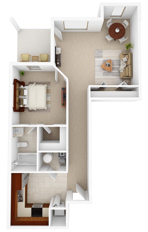 Floor plan for 1 bed, 1 bath, 625 sqft